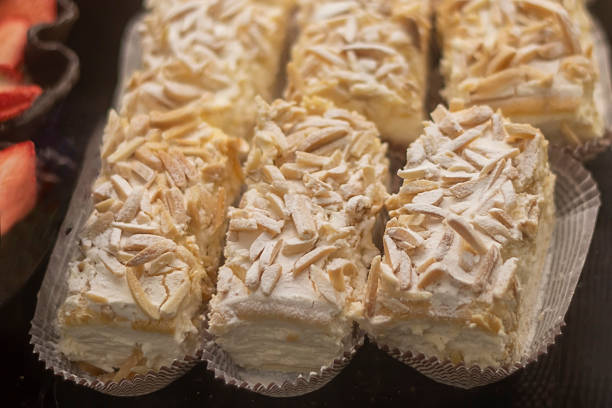 Almond cake dessert with cream