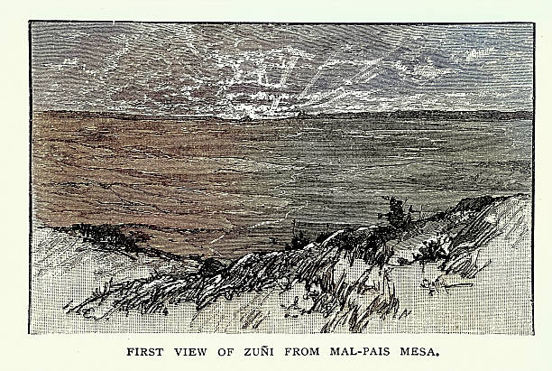 History, View of the Zuni River valley, New Mexico, 19th Century Vintage illustration