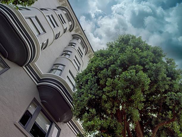 Modern architectural interpretation of Victorian bay windows in San Francisco. Updated architecture on Lombard street.