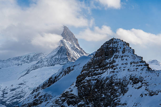 Schreckhorn Mountain on Sunny Winter Day. Bernese Swiss Alps. Switzerland