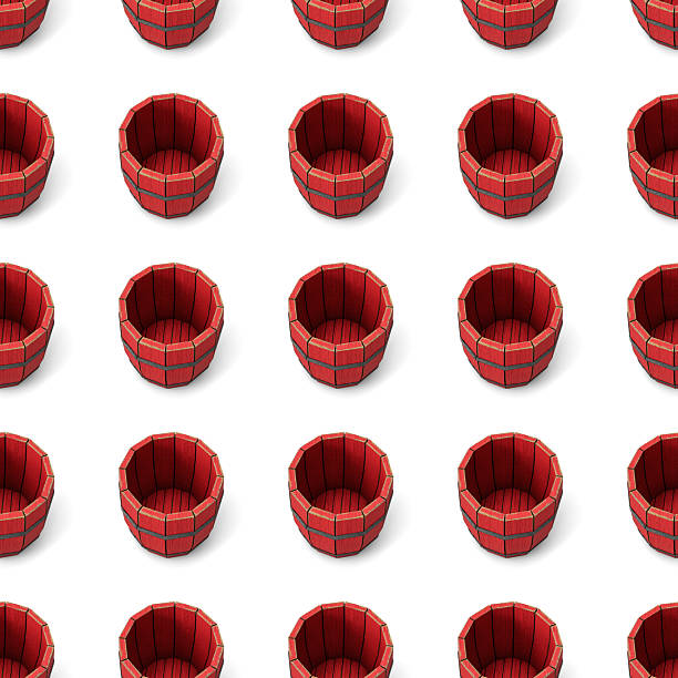 Seamless Pattern with Vintage Red Barrels on White Background. 3D Illustration. File with Clipping Path