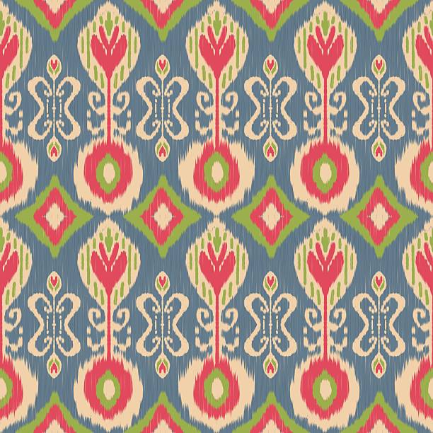 Illustration Uzbek ikat ethnic floral seamless pattern on textured background. Bohemian ikat pattern use for fabric, textile, home decoration elements, upholstery.