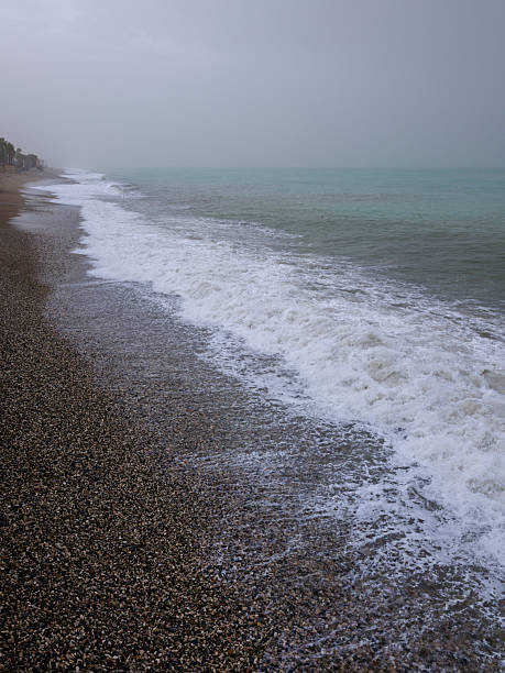 Peaceful winter coastline with sea view