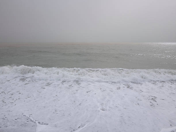 Peaceful winter coastline with sea view