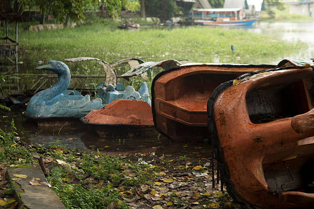 Old unused Whimsical Swan-Shaped Boats Left in Decay