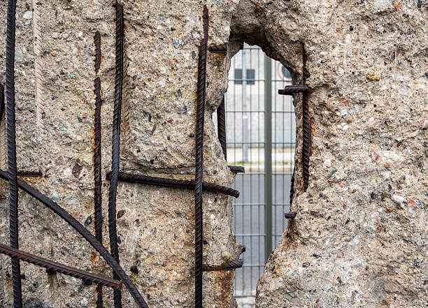 Berlin, germany, august 13, 2023. Berlin wall memorial featuring a concrete slab with exposed rebar, symbolizing division, freedom, and cold war history