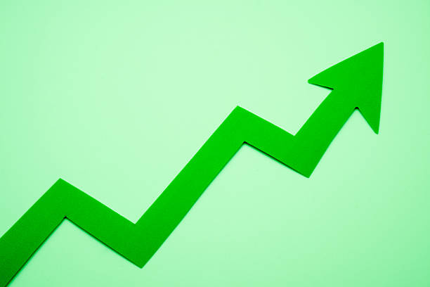 Green up arrow, percentage increase.