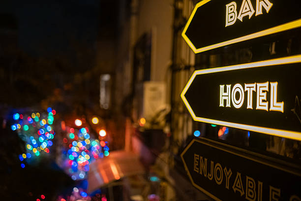 Illuminated sign on one of the streets of Istanbul city, Turkey