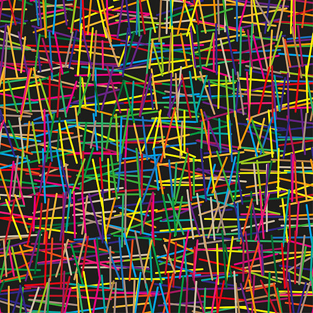 Multicolors sticks pattern. Vibrant lines Vector. Abstract chaotic textures. Deep black background. EPS 10.
