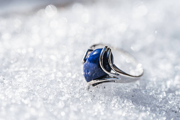 Genuine Lapis Lazuli Gemstones Sterling Ring on the Snow