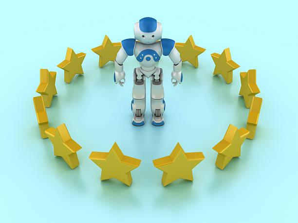 Circle of Stars with Robot - Color Background - 3D Rendering