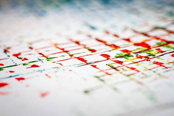 Extreme close up of colorful acrylic paint texture showing brush strokes. Selective focus.