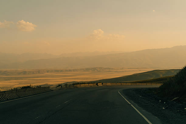 view of the mountain road, city and mountains from the funicular near Tatev Monastery