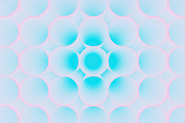 Abstract background of pipes with a glowing gradient from blue to light pink, full frame. 3D rendering illustration.