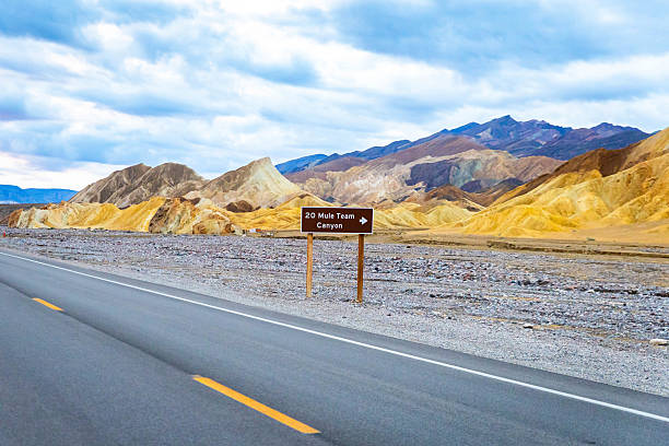 Road sign for 20 Mule Team Canyon in Death Valley California desert