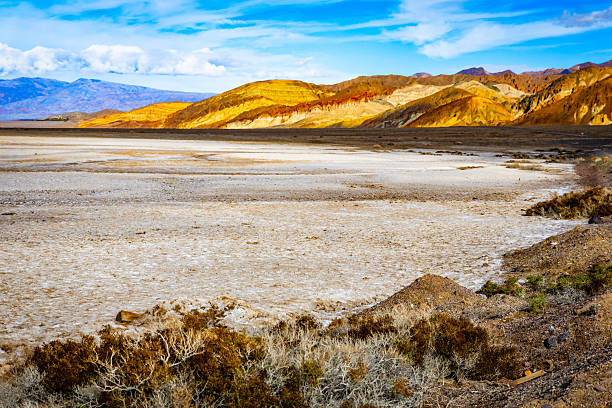 Dry salty land and salt flat patterns at Badwater Basin in Death Valley National Park California