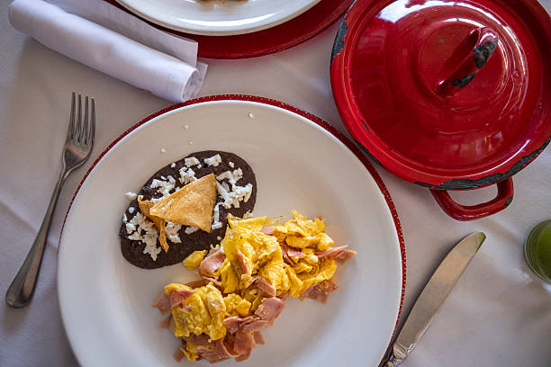Traditional Mexican breakfast on outdoor table