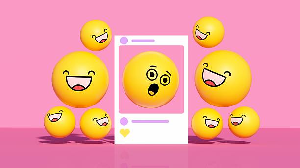 This playful three-dimensional illustration features a surprised yellow emoji framed within a social media post interface, surrounded by numerous laughing emojis. Set against a vibrant pink background, the composition symbolizes standing out from the crowd, viral reactions, and the contrast between shock and general amusement. The central character's wide-eyed expression captures a moment of unexpected news or a trending topic in the digital landscape. Perfect for social media marketing campaigns, viral content strategies, app notifications, and digital advertising. Ideal for brands seeking to visualize engagement, emotional responses, and distinctiveness in the online community.