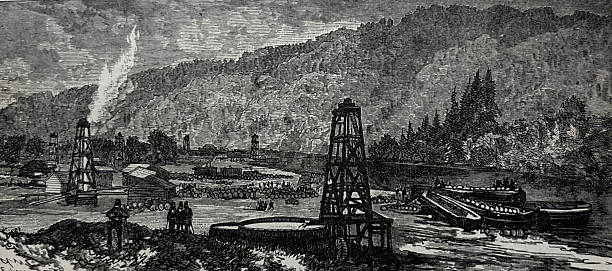 Antique illustration pre 1900 - petroleum wells in Pennsylvania