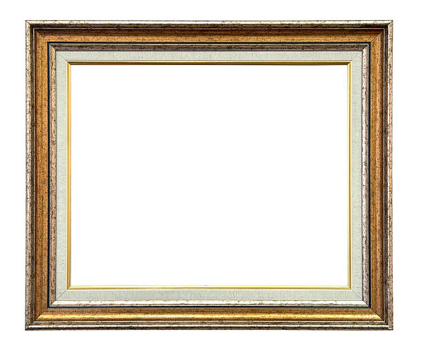 Empty antique wooden photo frame on a white background.