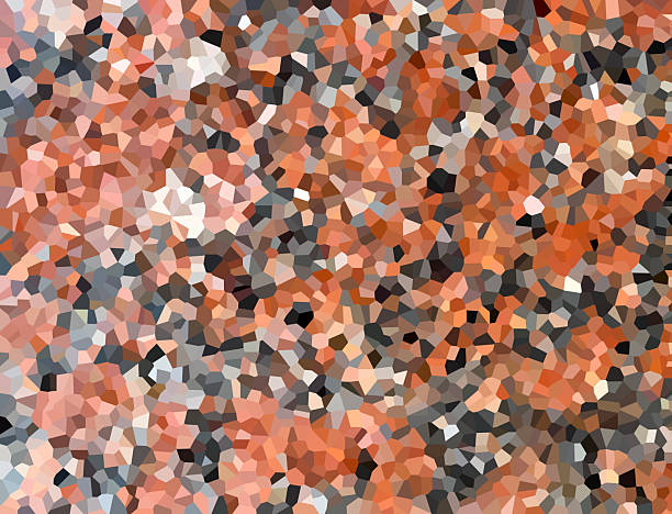 Abstract mosaic pattern with irregular polygons in orange, brown, black, white, and graycolorful and textured background for design or artistic use.