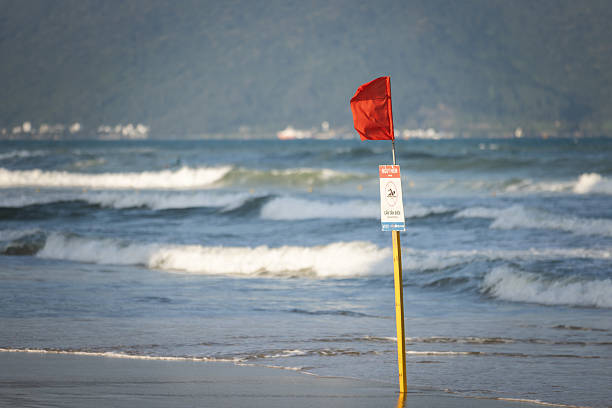 Breaking waves on South China sea with no swimming sing.Da Nang - Vietnam.