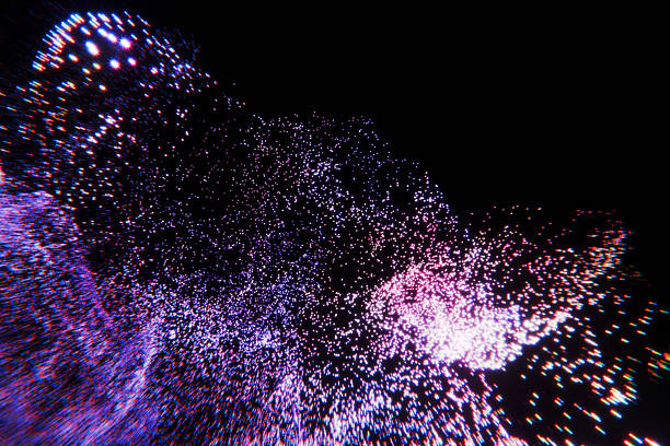 Futuristic purple light particles flowing in a chaotic motion. Dark background with vibrant violet shimmer and cosmic dust. High-resolution abstract texture for modern website banners.