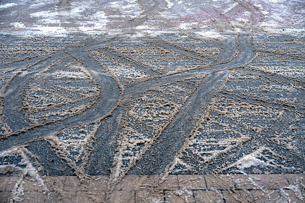 Tire tracks in the slush