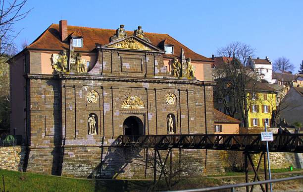 Telephoto view of Rheintor in Breisach am Rhein, a 1678 Baroque fortress gate designed under Vauban, now housing the Museum für Stadtgeschichte, DE, 05 Mart 2011