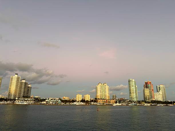 Aerial view of South Miami Beach, bridge  and skycrappers at sunny day