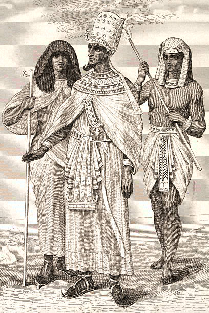 Ancient History, Fashions of Ancient Egypt, Egyptian pharaoh, Priest and Fan Bearer, Vintage illustration
