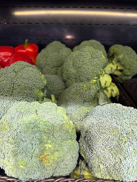 Broccoli and red pepper in a box at the store