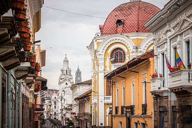 Street view of  Quito looking towardsThe Basilica and Convent of San Francisco