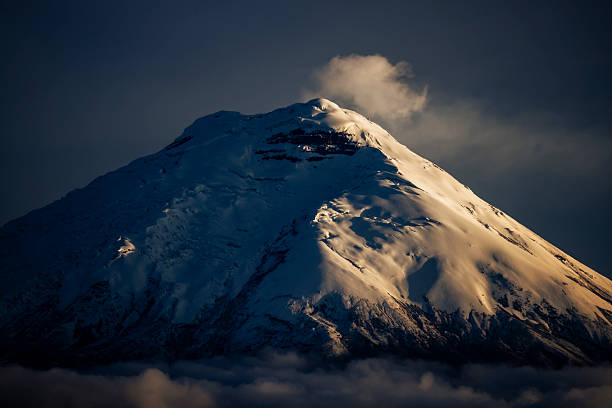 Snowcapped volcano and smoke plume, Mt Chimborazo, Ecuadorian Andes from Refugio de Vida Silvestre Pasochoa