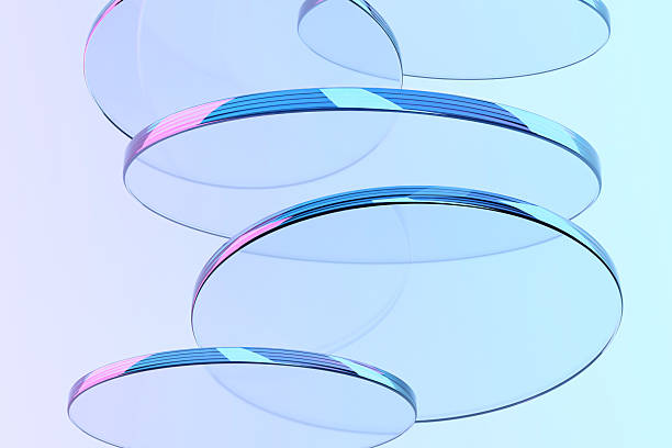 istock Futuristic transparent discs suspended in air with pink and blue 2261730062