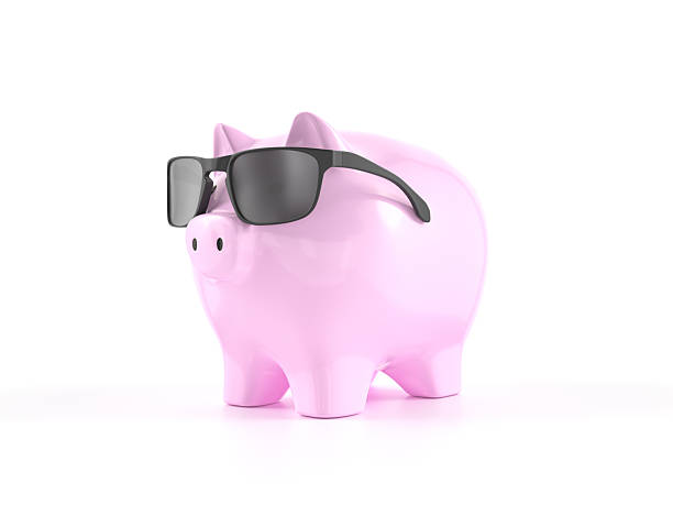 Piggy bank with sunglasses on a white background. 3d illustration.