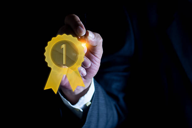 Businessman using pen with check mark tick label, approved check mark ribbon, concept of premium quality. Quality Excellence Achieved. Guide to ISO Certification, Standards Compliance