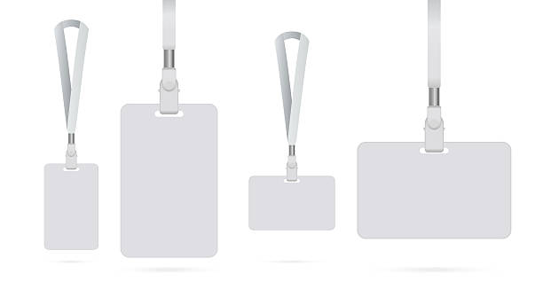 illustrations, cliparts, dessins animés et icônes de ensemble de maquettes de badge d’identification vierges avec cordon – cartes réalistes de badges d’employé en configuration verticale et horizontale, isolées sur une illustration vectorielle en arrière-plan transparent - étiquette nominative