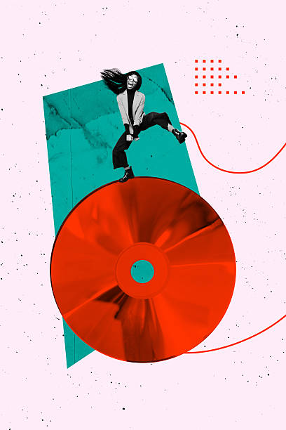 Template sketch image composite artwork collage of young lady dance huge size disk music entertainment clubber night retro occasion.