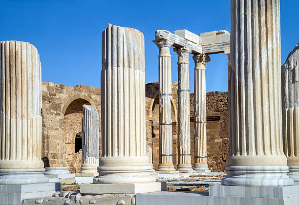 Ruins of the Temple of Apollo on the Mediterranean Sea coast in Side,Antalya,Turkiye in 2025.