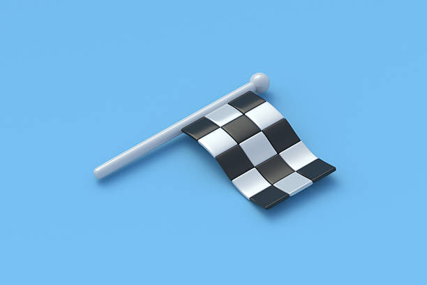 Design element in 3D: Race steward waving the checkered flag to declare the winner of the race.