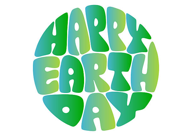 Earth Day vector illustration. Retro typography in circle. Gradient color. White background.