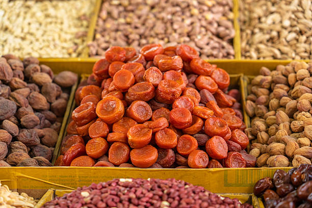 Dried fruits on a food market also know as Siab bazaar. Samarkand. Uzbekistan