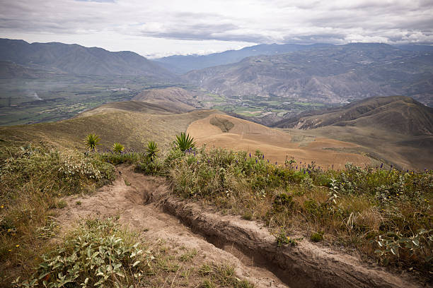 Bicycle trail on meadow above valley, Ibarra,  Imbabura Province, Ecuadorian Andes