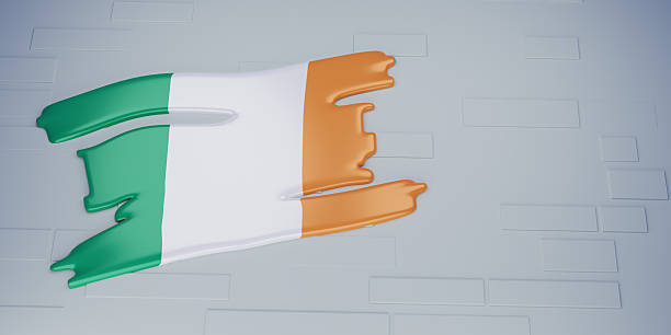 Ireland flag on brick wall. 3d render illustration.
