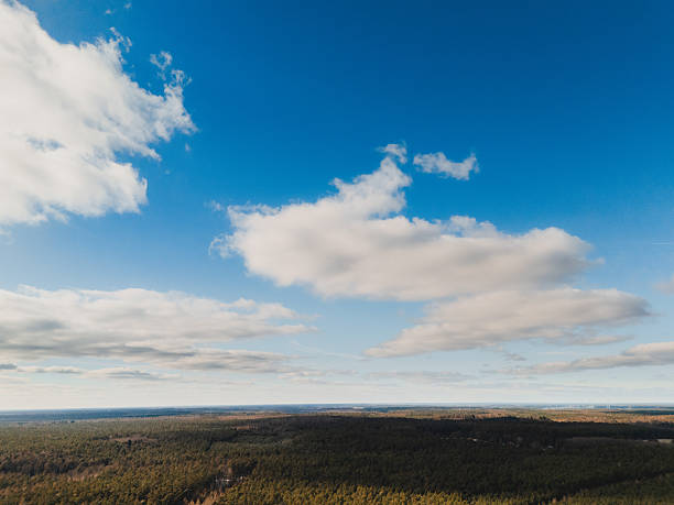 Drone point of view of blue sky with clouds on a  winter day