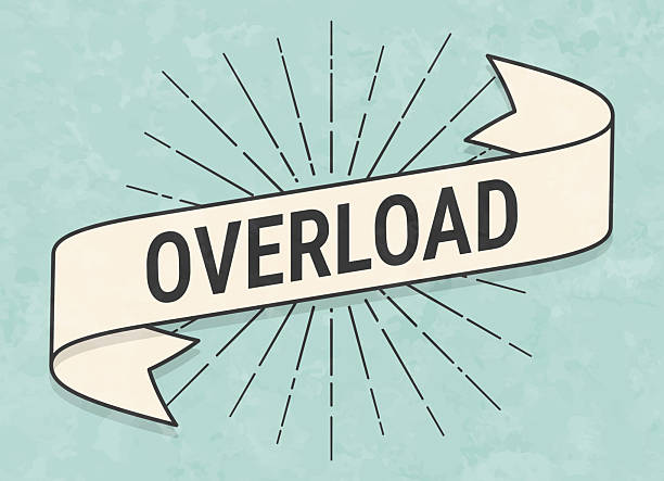 Overload. Banner, ribbon, label in a trendy vintage style. Beautiful retro ribbon with old textured paper and sunbursts in the background. Colors used: green, blue, beige and black. The banner is beige with a black outline, the sunbursts and the text are black. The background is green-blue. Vector Illustration (EPS file, well layered and grouped). Easy to edit, manipulate, resize or colorize. Vector and Jpeg file of different sizes.
