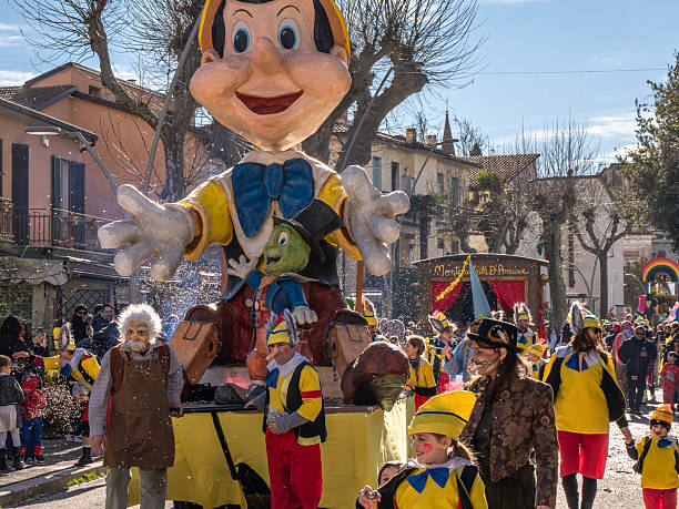 Montecastrilli, Terni, Umbria, Italy - February 15, 2026:Every year, Carnival is celebrated in Montecastrilli.A small town in Umbria, the Carnival involves the entire town and its surrounding villages:Casteltodino, Castel dell'Aquila, Farnetta, Quadrelli, and Collesecco. It manages to recreate a street carnival, without barriers, with small hand-pulled floats and a great desire to have fun.