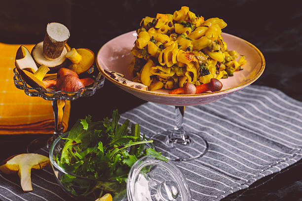 Pipe rigate pasta served with a wild mushroom sauce