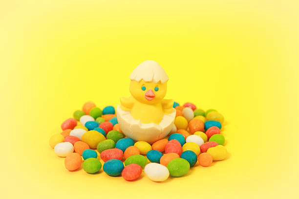 Easter decoration with a cute chick. Easter holiday concept.